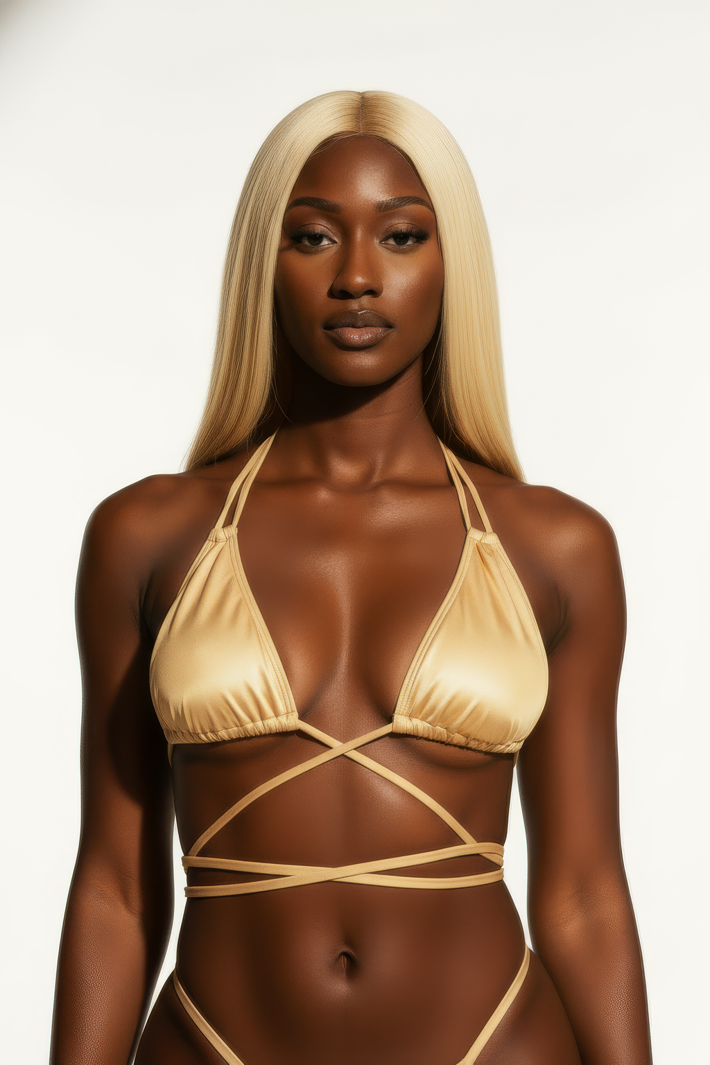 Metallic Gold Bikini Top Double-Strap Tie Design - RIO2A18